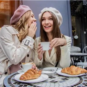 Girls with smooth faces eating